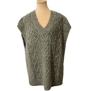 Allie Rose‎ Gray Cable Knit V-Neck Sweater Vest Preppy Medium Boucle Relaxed Fit
